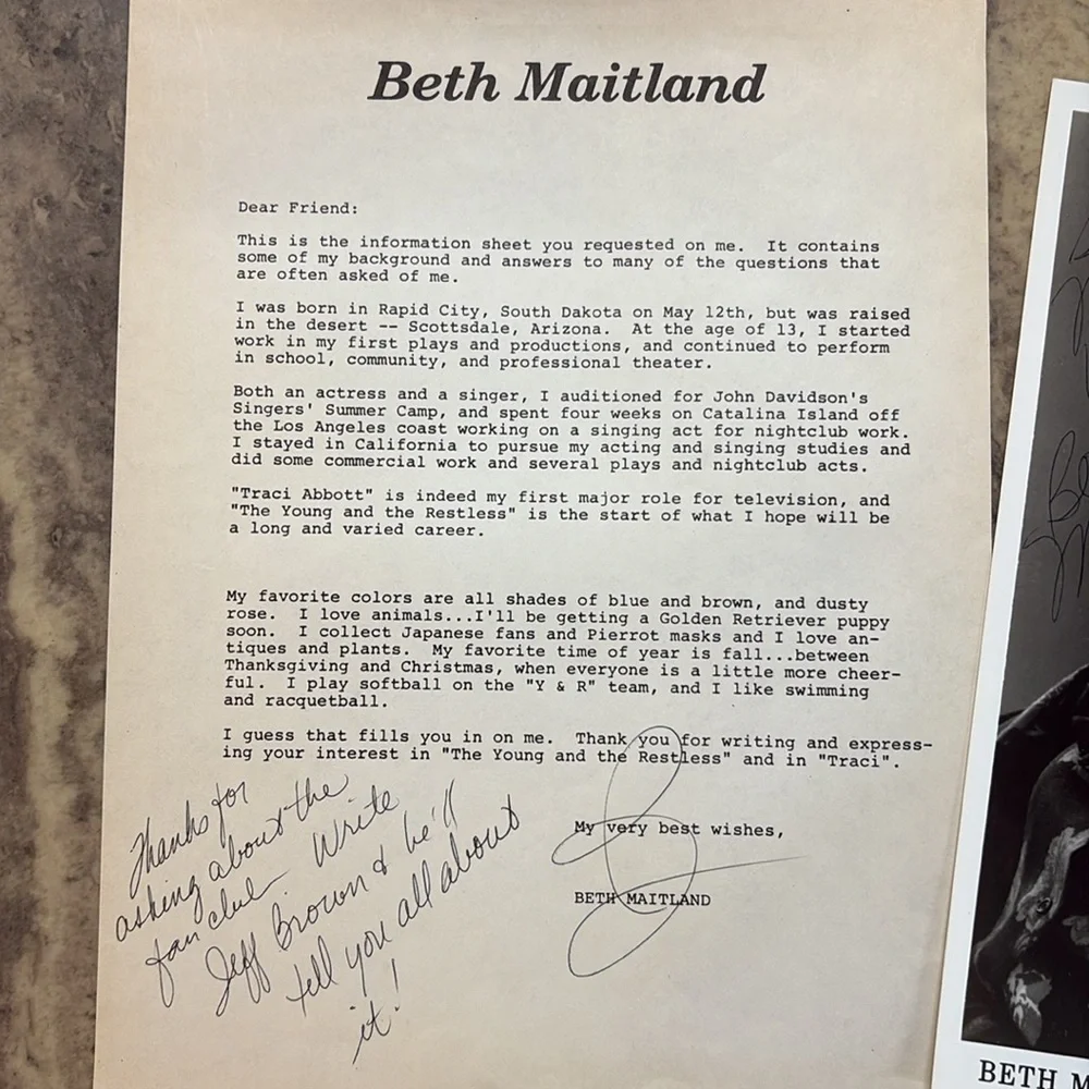 Beth Maitland signed photo
